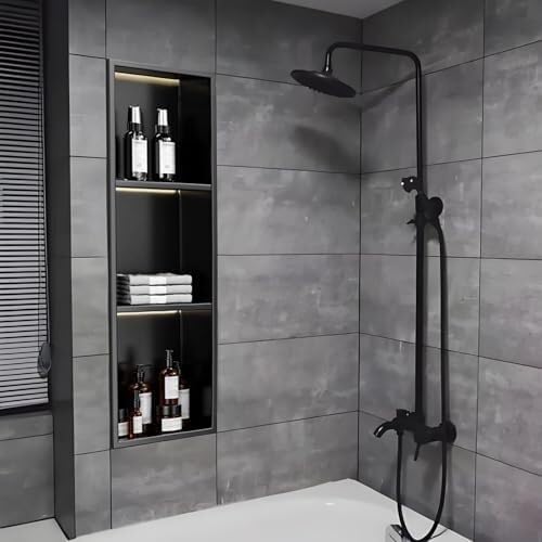 Niche de douche encastrée inox 90x28cm éclairage LED intégré étanche pour rangement mural de salle de bain