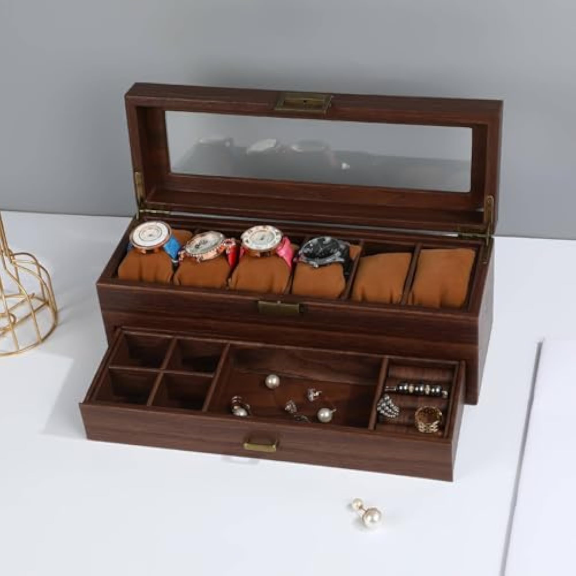 Transparent Lid Double-Layer Watch and Jewelry Storage Box