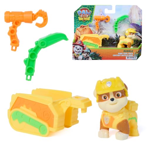 PAW Patrol: The Dino Movie, Coffret Outils Dino Rubble, Figurine articulée de 5 cm avec remorque de Sauvetage à Attacher et 2 Outils, Jouets pour Enfants d'âge préscolaire, à partir de 3 Ans