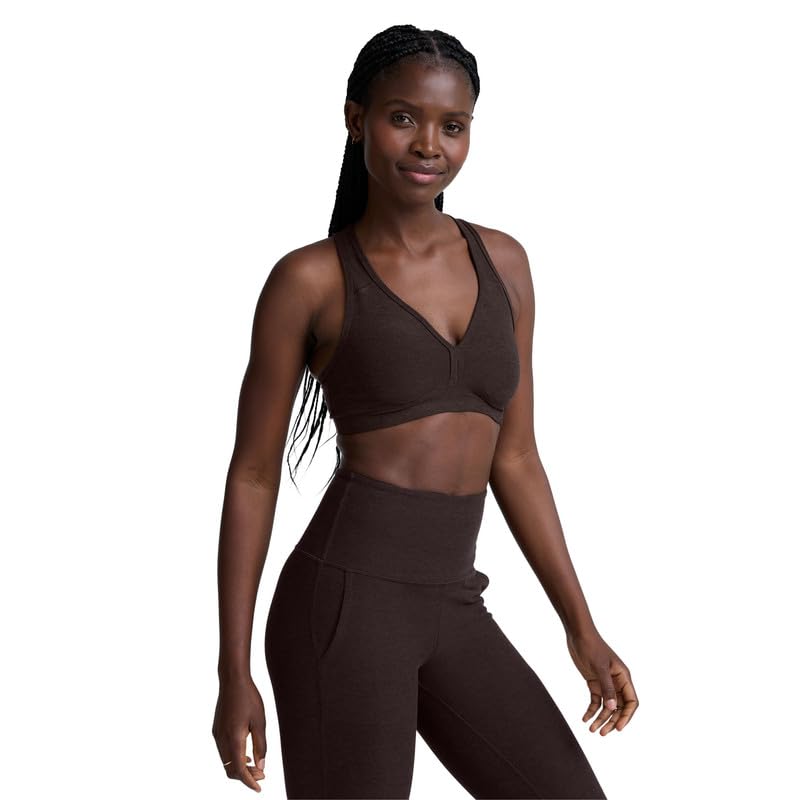 Image of Beyond Yoga, Women's, Spacedye Lift Your Spirits Medium Support Bra, Dark Chocolate Heather, XX-Small