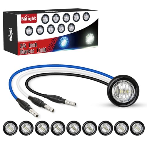 Image of Nilight 3 /4 Inch Dual Color Marker Light Blue and White Clearance Lights | 10PCS Auxiliary Side Lamp w /3 Pin Plug IP68 Waterproof Fits Trailers Trucks Campers RVs ATVs UTVs