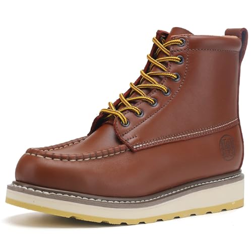 HANDROCK Steel Toe Men's Stylish Classic 6" SureTrack Work Boots, Leather Slip Resistant Durable Breathable Work Shoes 849922