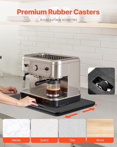 Image of VEVOR Appliance Slider, Large 13 x 16-inch, Rolling Sliding Tray with Silent Rubber Wheels & Hollow Handle, Easy to Clean, Appliance Rolling Tray for Coffee Maker, Kitchen Countertop, Black