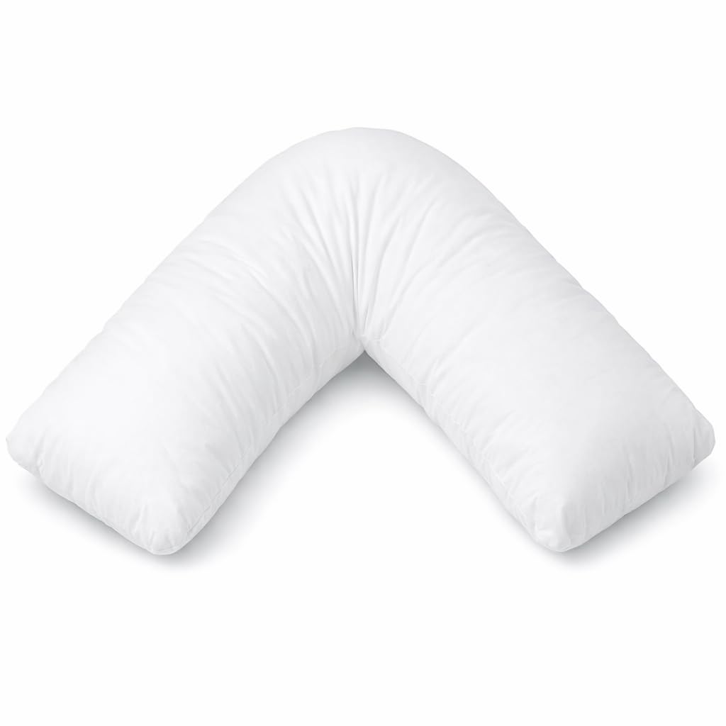 GOHAR HOME V Shaped Pillow Extra Filled Virgin Hollowfibre Orthopedic Back Support Cushion 74 x 34 cm Pregnancy Pillow Maternity & Nursing Support Body Bed & Sofa Sitting Support White