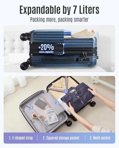 Image of LIGHT FLIGHT 3-Piece Luggage Sets, Expandable Carry On Luggage 22x14x9 Airline Approved, Hardside Carry On Suitcases with Wheels, TSA Lock Travel Luggage Sets, Royal Blue