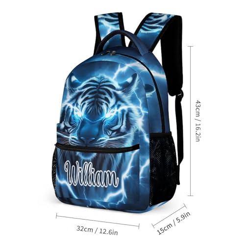 zaaprintblanket Custom Blue Lightning Tiger Backpack 3 Piece Set Personalized School Backpack with Lunch Bag Pencil Case for Boys Girls Kids2