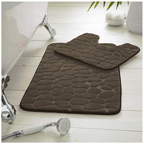 GC GAVENO CAVAILIA Premium 2 Piece Pebble Bath Mat Non Slip Pedestal Set