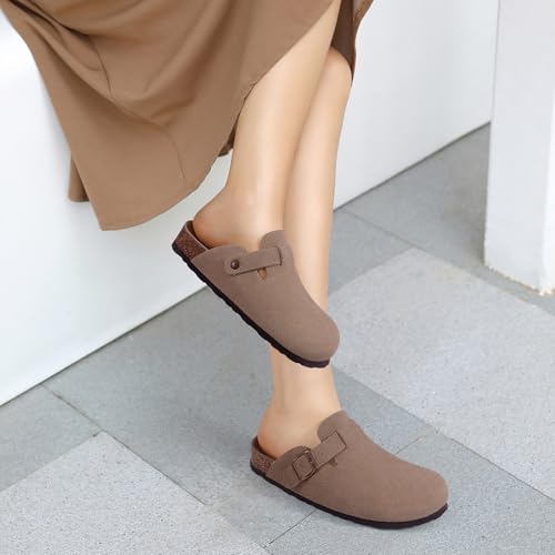 Image of ODOLY Genuine Suede Clogs for Women Men Soft Cork Footbed Leather Mules Comfort Potato Shoes with Arch Support