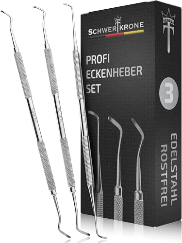 Schwertkrone Eckenheber Set / 3-teilig Excavator Doppelsonde/Angeschliffene Enden/Sterilisierbar - Profiqualität/Edelstahl