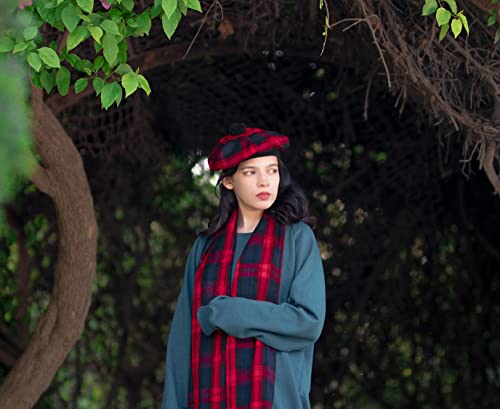 Image of Scottish Tam O' Shanter Hat Tartan Bonnet Pom Pom Wool Flat Cap One Size