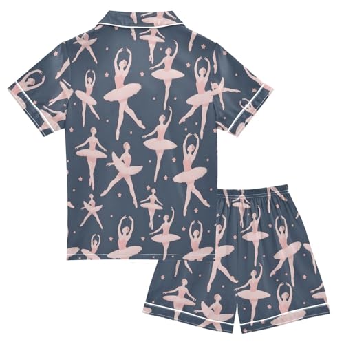 Ballet Dancers Pattern Summer Pajamas Set Soft Satin Pjs Sets 2 Piece Short Sleeve Sleepwear Casual Clothes2