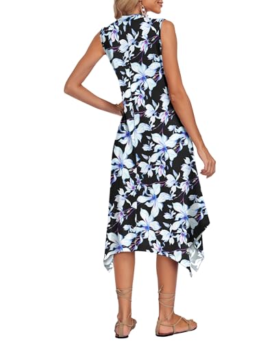 Image of AUSELILY Womens Summer Midi Dress V Neck Sleeveless Casual with Pockets | Flowy womens summer dress with asymmetrical hem, great for beach, vacation and daily wear