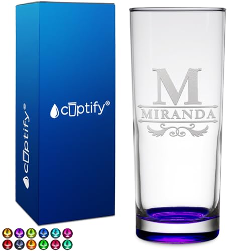 Personalized Highball 10.5 oz with Purple Bottom, Custom Tall Collins Glass, Straight up Mixed Drink Cocktail - Initial with Name Gift