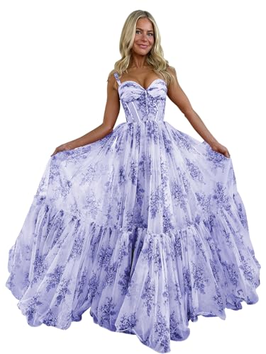 Ruffly Floral Chiffon Prom Dresses 2025 for Teens Sweetheart Corset Straps Formal Evening Party Gown