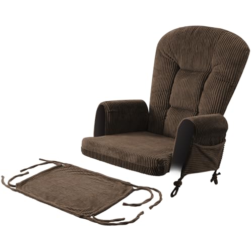 5PCS Glider Rocker Replacement Cushions with Storage Side Pockets, Thickened 3.5IN Seat & Supportive Striped Plush Rocking Chair Cushion Set with Ottoman Cover for Indoor Nursery, Brown