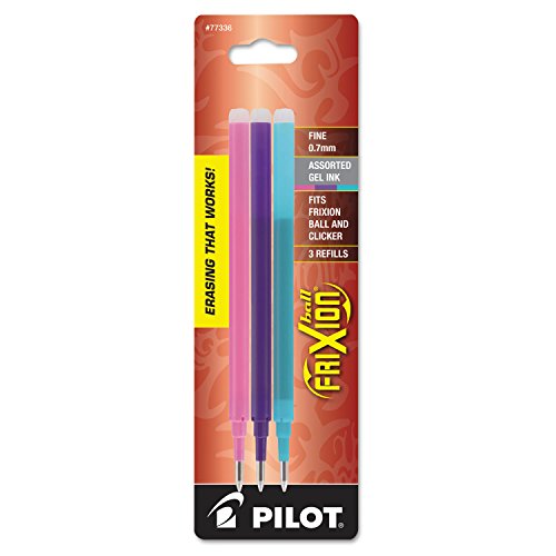 Image of Pilot FriXion Gel Ink Pen Refill, 3-Pack for Erasable Pens, Fine Point, Pink /Purple /Turquoise Inks (77336)