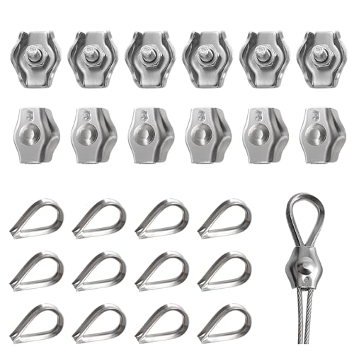 YEYIT 24 Piezas M3 Abrazadera De Cable Simple Clip de Cuerda de Alambre Clip para Cable de Acero Abrazadera De Cable De Acero Inoxidable para Industria, Envío y Anclaje, Transporte