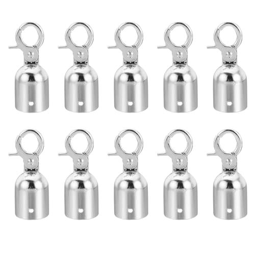 SEIWEI 10 Pcs Rope End Stop Fencing Rope Snap Post Queue Rope Ends Cord End Cap with Hook Stanchion Rope Hooks Zinc Alloy, Easy to Use (Silver)