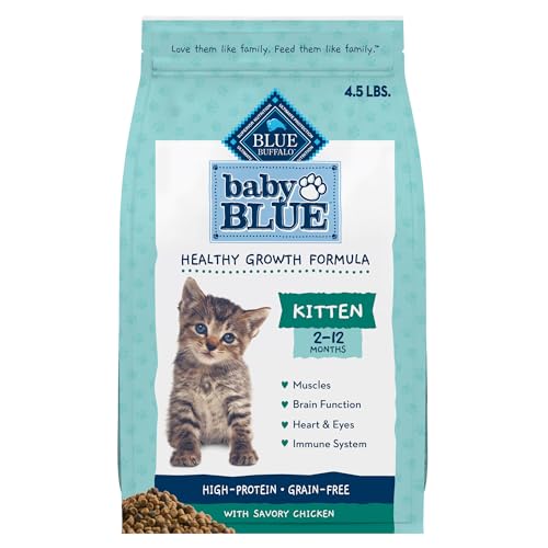 Blue Buffalo Baby Blue Natural Grain-Free Dry Food for Kittens, Healthy Growth Formula with DHA, High-Protein Savory Chicken Recipe, 4.5-lb. Bag