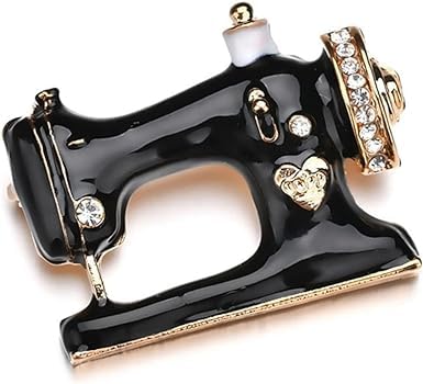 Black Sewing Machine Brooch Pins Enamel Crystal Sewing Machine Lapel Pin Vintage Corsages Scarf Clip for Women Girl Straight Pins