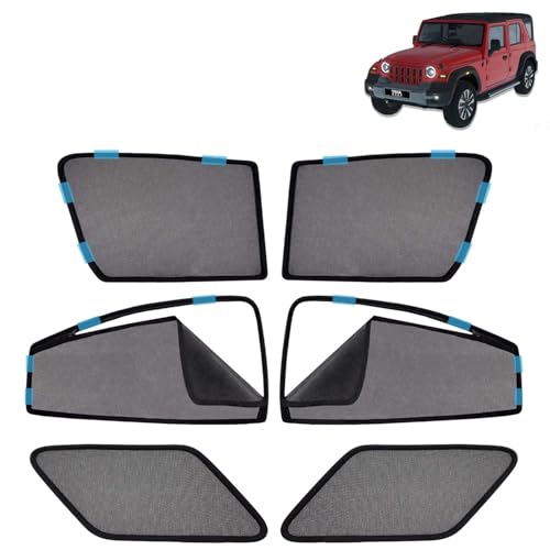 Image of KINGSWAY Car Sun Shade Curtains Only Compatible with Mahindra Thar Roxx (2024 Onwards) | Front Window in Half Cut and Rear in Zipper (Magnetic) | UV & Heat Protection | Pack of 6 Pcs