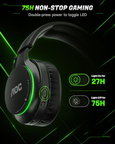 Image of AOC Wireless Gaming Headset for Xbox Series X|S & Xbox One, PS5, PC,Switch | Stereo Bass, 50mm Drivers, 75-Hr Battery, Gaming Headphones with Clear Mic, Gamer Gifts