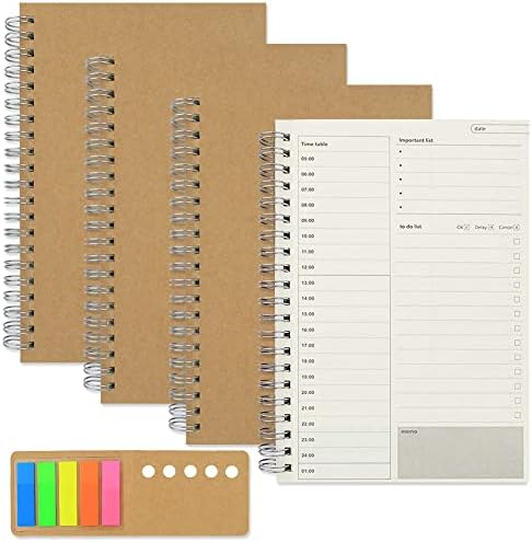 4 Pack Daily Planner Notepads, to Do List Pad Brown Kraft Cover 100 Pages/ 50 Sheets,190 x130mm Time Management Planner Things for Daily Planning