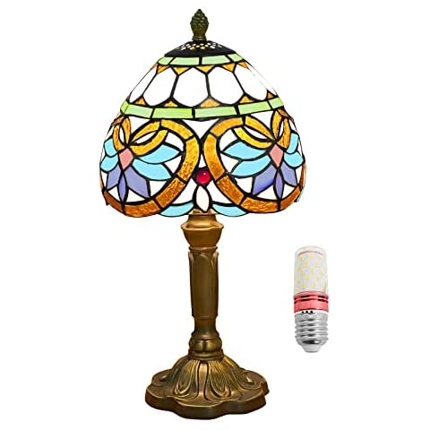 JGWSMQ Tiffany Table Lamp Baroque Handmade Stained Glass Desk Lamps Gifts Resin Base Tall Peach Hearts Vintage Reading Lamp for Office,Living Room, Bedroom, Study Room Cover