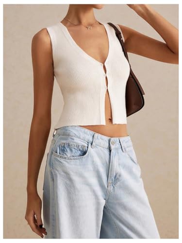 GORGLITTER Women's Knit Top V Neck Sleeveless Button Down Sweater Vest3