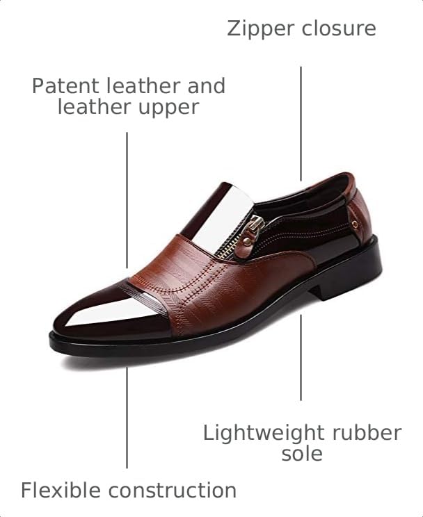 Image of Men's Dress Shoes Patent Leather Loafers Pointed Zipper Oxford Formal Business Tuxedo Shoes