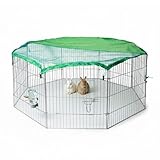 AQPET Recinto in ferro per Cani e Gatti Cuccioli Roditori Pieghevole 60x60 cm 8 Pezzi Per esterno da Giardino con Rete Parasole, Nero