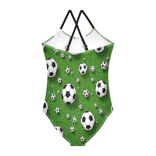 Kids Swim Suits 3-10 Y Beach Swimsuit Girls, Black White Soccer Balls Green2