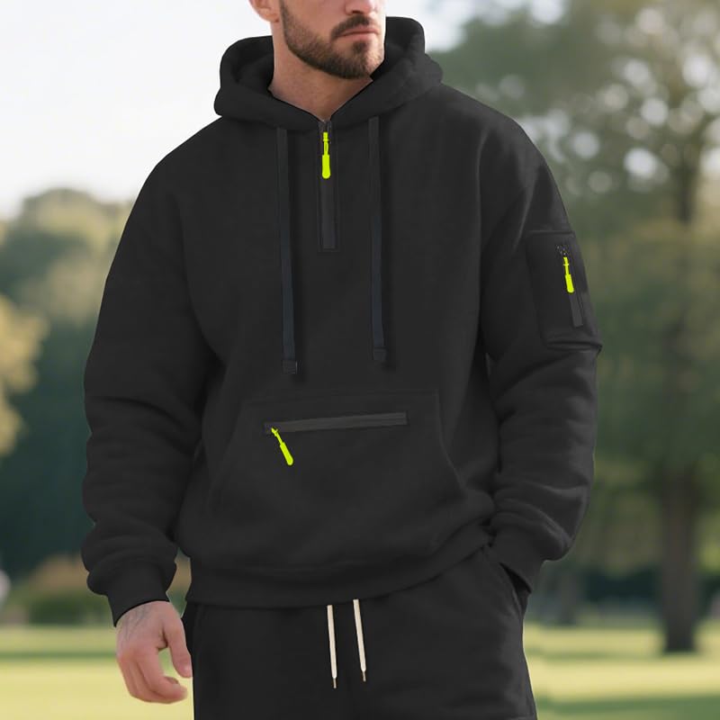 Men's Fleece Hoodie Sweatshirts Workout Athletic Hoodies Long Sleeve Quarter Zip Pullover Sweatshirt with Kanga Pockets4