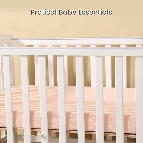 Image of david's kids Muslin Mini Crib Sheets, 2 Pack Cotton Pack N Play Sheets for Girls, Soft Breathable Baby Sheets Fit Pack N Play, Playard and Mini Crib Mattresses, Rainbow