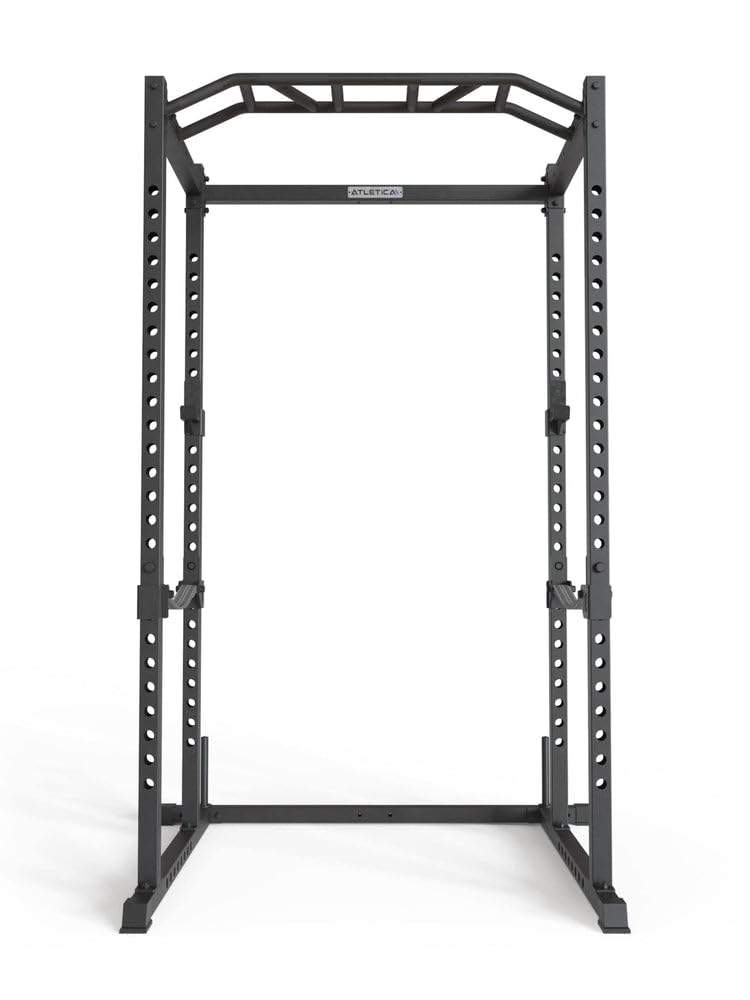 Atletica R5-Base Power Rack | Squat Rack Basiskäfig für Grundübungen | Multi-Grip Klimmzugstange, Safety Straps, J-Hooks & Gewichts-Pins | in Zwei Höhen verfügbar