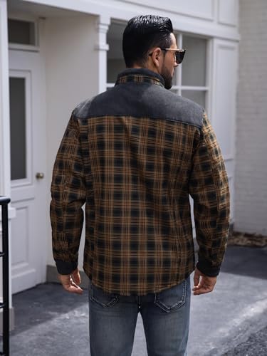 Zaitun Men's Sherpa Lined Flannel Corduroy Plaid Shirt Long Sleeve Button Up Jacket Fleece Coat For Men With Pocket3