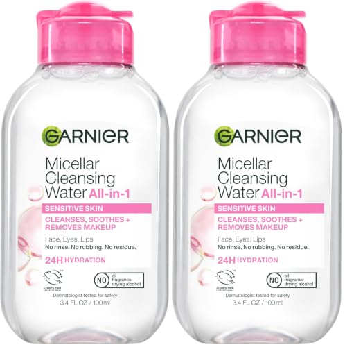 Garnier Micellar Cleansing Water, All-in-1 Makeup Remover and Facial Cleanser, For All Skin Types, 3.4 Fl Oz (100mL), 1 Count (Packaging May Vary) (Pack of 2)