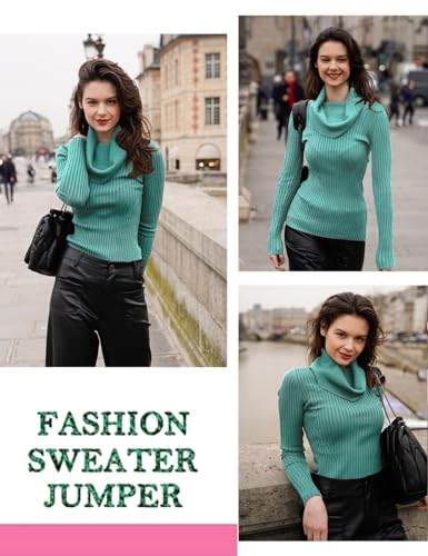 Image of v28 Women's Stretchable Cowl Neck Knit Long Sleeve Slim Fit Bodycon Sexy Sweater