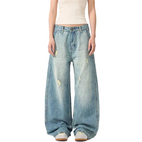 Men's Stylish Denim Jeans, Patchwork Design, Trendy Loose Fit, Wide Leg Trousers