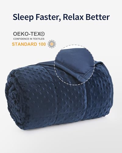 Image of Mr. Sandman Weighted Blanket for Adults, Minky Heavy Blanket for Woman,Man Sleeping /Calm, Soft and Cozy Weighted Throw Blankets, Machine Washable, 80 x 87in, 15 lbs, Navy Blue