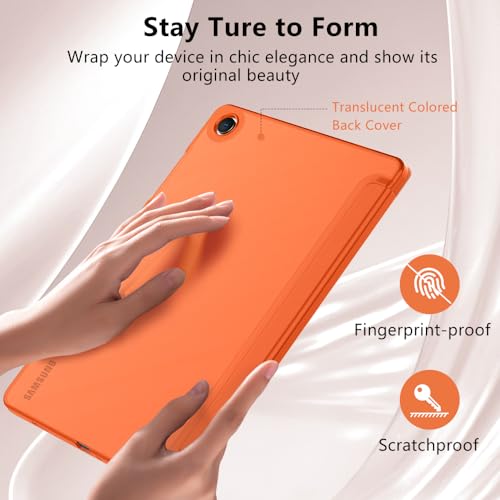 Image of MoKo Trifold Case for Galaxy Tab A9 Plus /A9+ 11 Inch 2023, Orange | Slim Stand Hard PC Translucent Back Shell Smart Cover, Auto Sleep /Wake, Light, Anti-scratch, 2 Adjustable Angle