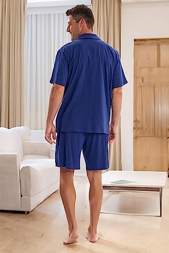 Alexander Del Rossa Men's Soft Cotton Knit Jersey Pajamas Lounge Set, Short Sleeve Shirt and Shorts with Pockets2