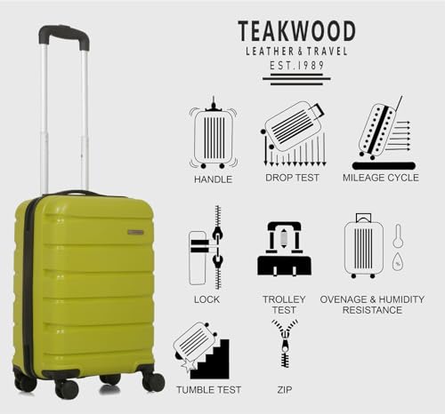 Image of Teakwood Unisex Trolley Bag, Hard Cabin Trolley Small, 55 CM Trolley Bag for Travel, Lock System 360 Degree 8 Rotating Wheel (S, Lime Green)