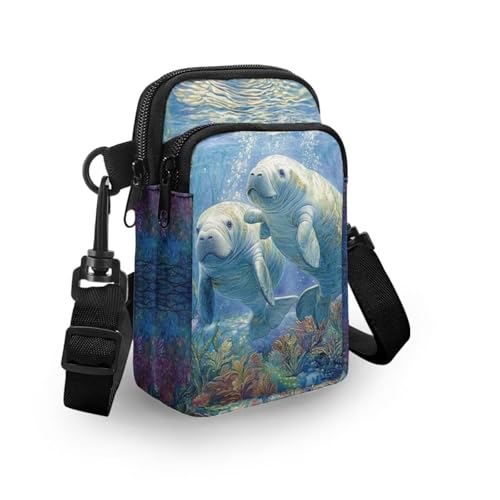WELLFLYHOM Bolsa tiracolo pequena para mulheres, bolsa mensageiro, mini bolsa de ombro, Peixes-boi,