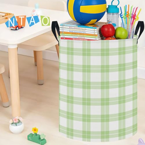 Image of NTAOHAMPER Laundry Hamper, Laundry Basket, Baby Nursery Hamper, Waterproof Storage Bin, Clothes Organizer Basket, Room Decor (Green Plaid)