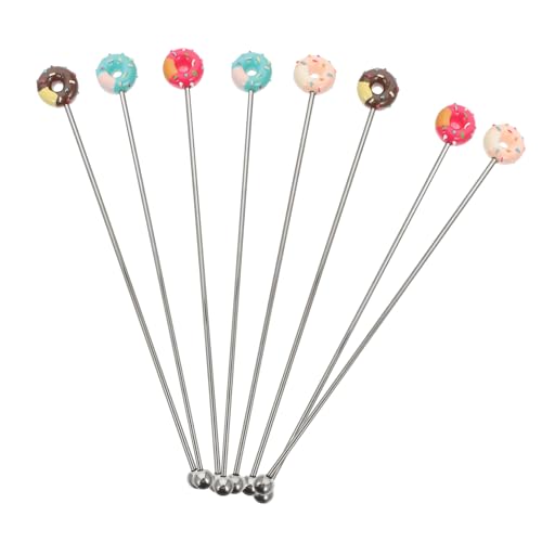 Cabilock 8Pcs Stainless Steel Swizzle Sticks Reusable Cocktail Drink Stirrer with Adorable Donut Design for Coffee Shops Bars and Parties Easy to Clean and Dishwasher Safe