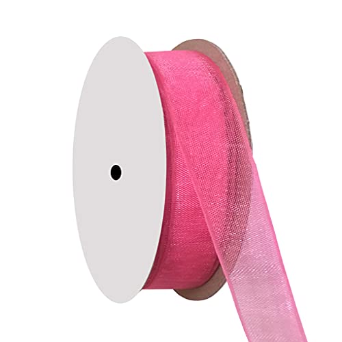 Kailin 1 inch Wide Shimmer Sheer Organza Ribbon 25 Yards Hot Pink
