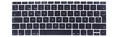 MMDW Capa de teclado de silicone compatível com MacBook Pro de 13 polegadas 2017 e 2016 versão A1708 sem barra tátil e MacBook de 12 polegadas A1534 (design da UE), cor preta