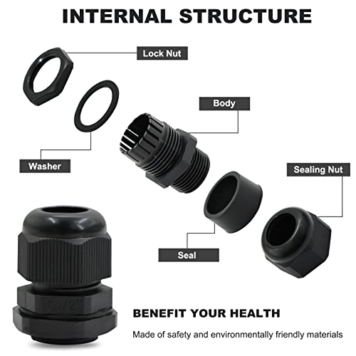 Snapklik.com : 12 Pack 1 Black NPT Cable Glands IP68 Waterproof ...