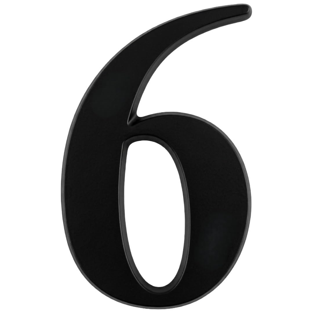 3" Self Adhesive Door Number, Times Roman, Black, 6